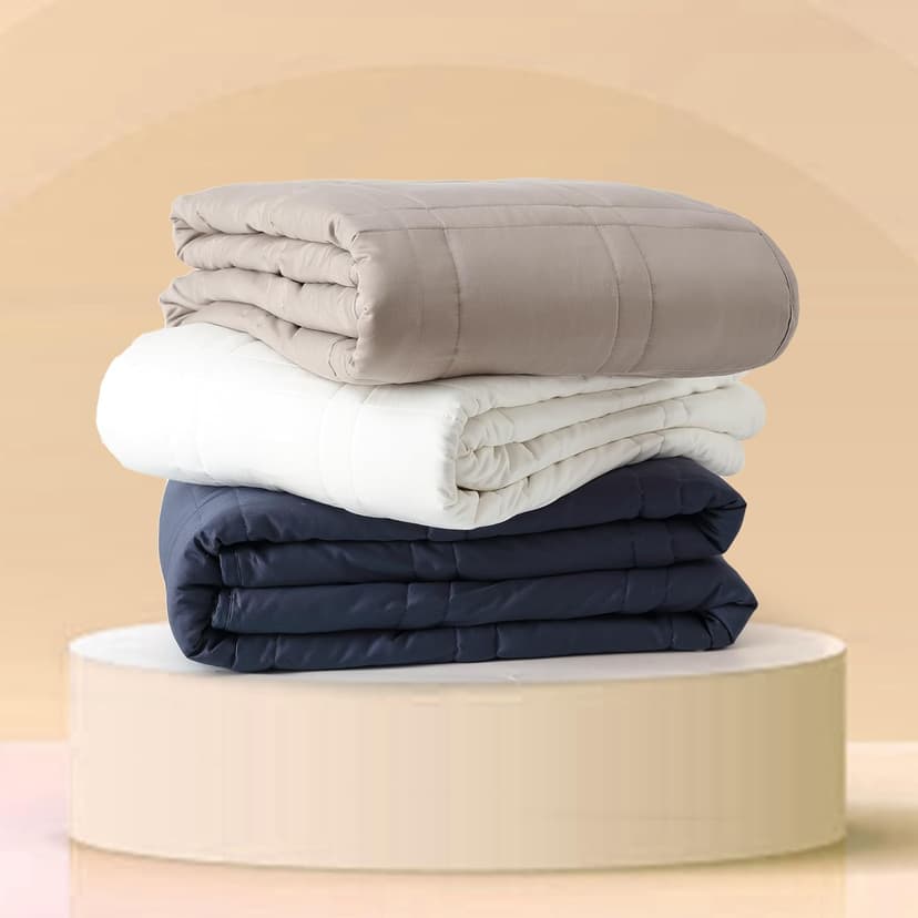 Baloo Weighted Blanket for Adults 12 lb Throw (Pebble White, 42"x72") | Cool & 100% Cotton | Machine Washable & Dryer Safe | Glass Microbead Fill