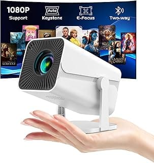 Mini Projector with Bluetooth, Electric Focus Portable Movie Projector with 270° Rotatable, 1080P HD Support, Auto Keystone, Compatible with Smartphone, TV Stick, Laptop, HDMI for Bedroom, Outdoor Use