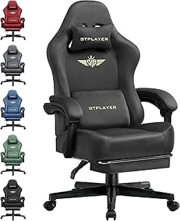 GTPLAYER Gaming Chair Fabric with Pocket Spring Cushion, Big and Tall Gamings Chairs 350LBS High Back Computer Chair with Footrest for Adults Lumbar Support Swivel Game Chair for Office Gaming Gray