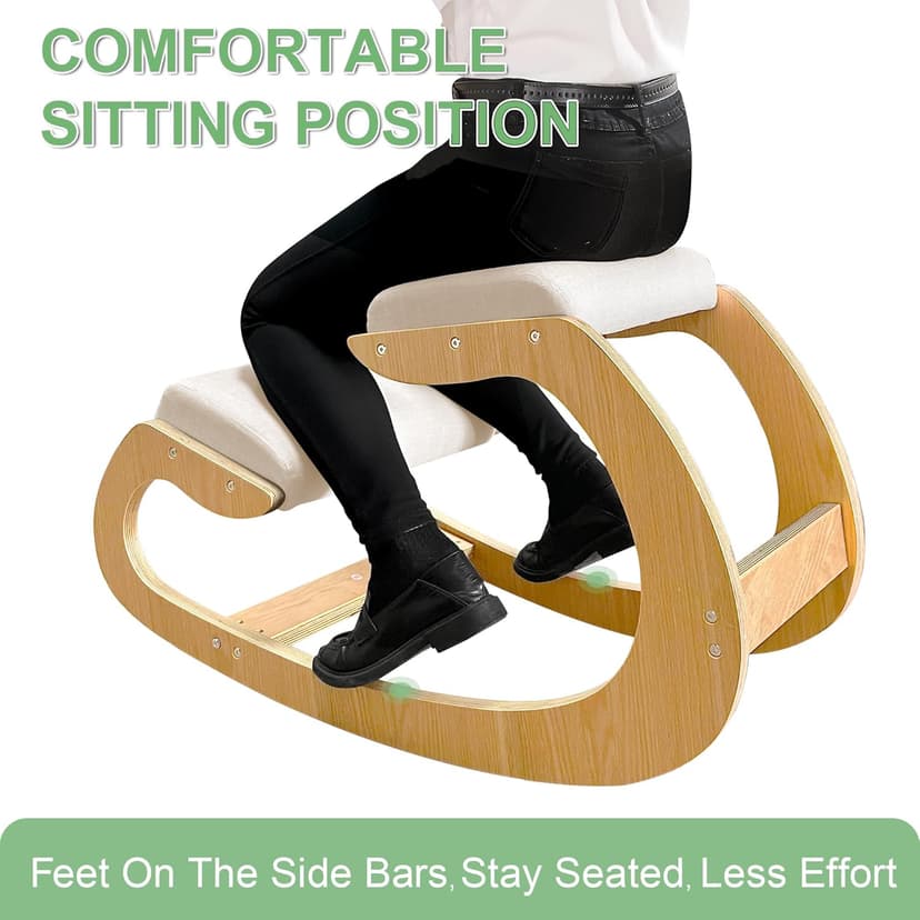 Predawn Ergonomic Kneeling Chair, Rocking Chair Stool, Knee Chair, Posture Chair for Home Office Meditation Wooden & Linen Cushion-Office Desk Chair for Back Neck Pain Relief & Improving (White Oak)