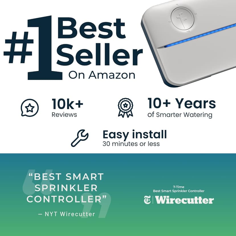Rachio 3: 8 Zone Smart Sprinkler Controller (Simple Automated Scheduling + Local Weather Intelligence. Save Water w/ Rain, Freeze & Wind Skip), App Enabled, Works w/ Alexa, Fast & Easy Install