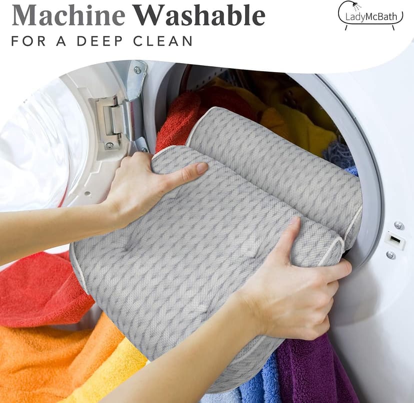 Lady McBath Bath Pillow - Luxury Bath Pillows for Tub Neck and Back Support - Powerful Suction Cups, Machine Washable Bathtub Accessory for Relaxation (Grey)