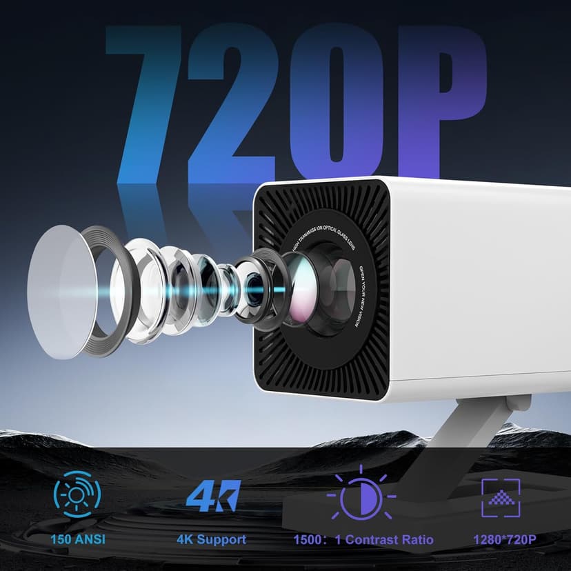 Mini Projector, 4K Portable Video Projector with WiFi6 & Bluetooth 5.4, 150 ANSI Lumen, Automatic Vertical Correction, 130'' Screen Home Cinema Smart Projector for Phone, PC, HDMI USB, Laptop