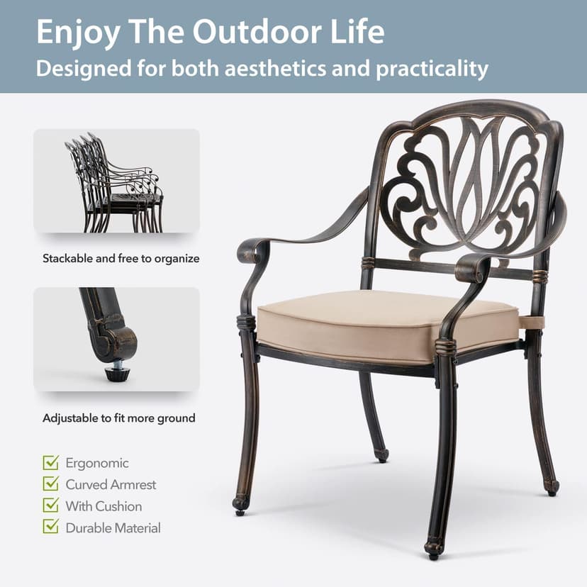 9-Piece Cast Aluminum Patio Furniture, Outdoor Dining Sets for 8 Include 87" Rectangular Patio Dining Table and 8 Stackable Chairs with Cushions & Umbrella Hole (Bronze)