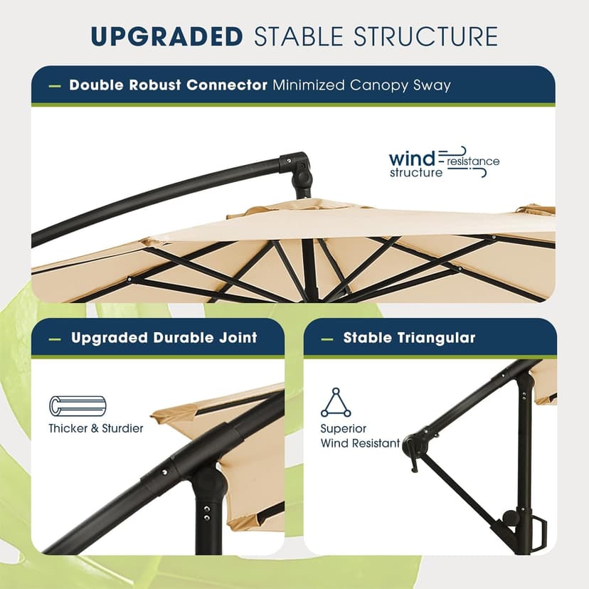 wikiwiki 10ft Patio Umbrella with Base Included, Outdoor Offset Cantilever Umbrella, Infinite Tilt, Crank and Cross Base, Beige