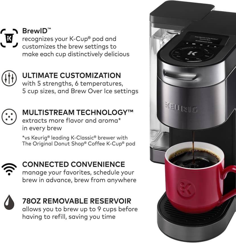 Keurig K-Supreme Plus SMART Coffee Maker, Single Serve K-Cup Pod Coffee Brewer, BREWID and MultiStream Technology, 78 Oz, Black