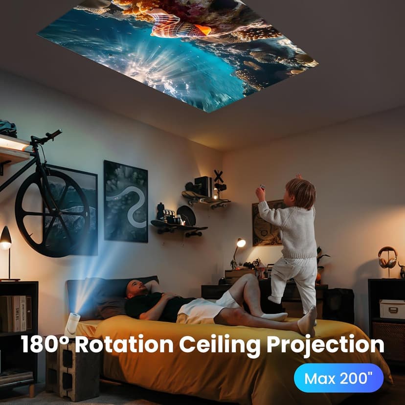 Mini Projector with WiFi & Bluetooth,2025 Upgraded Fireproof 1080P Supported 300Lumen Portable Projector for Camping Gaming,200" Display Phone Projector for iPhone/Android/TV Stick