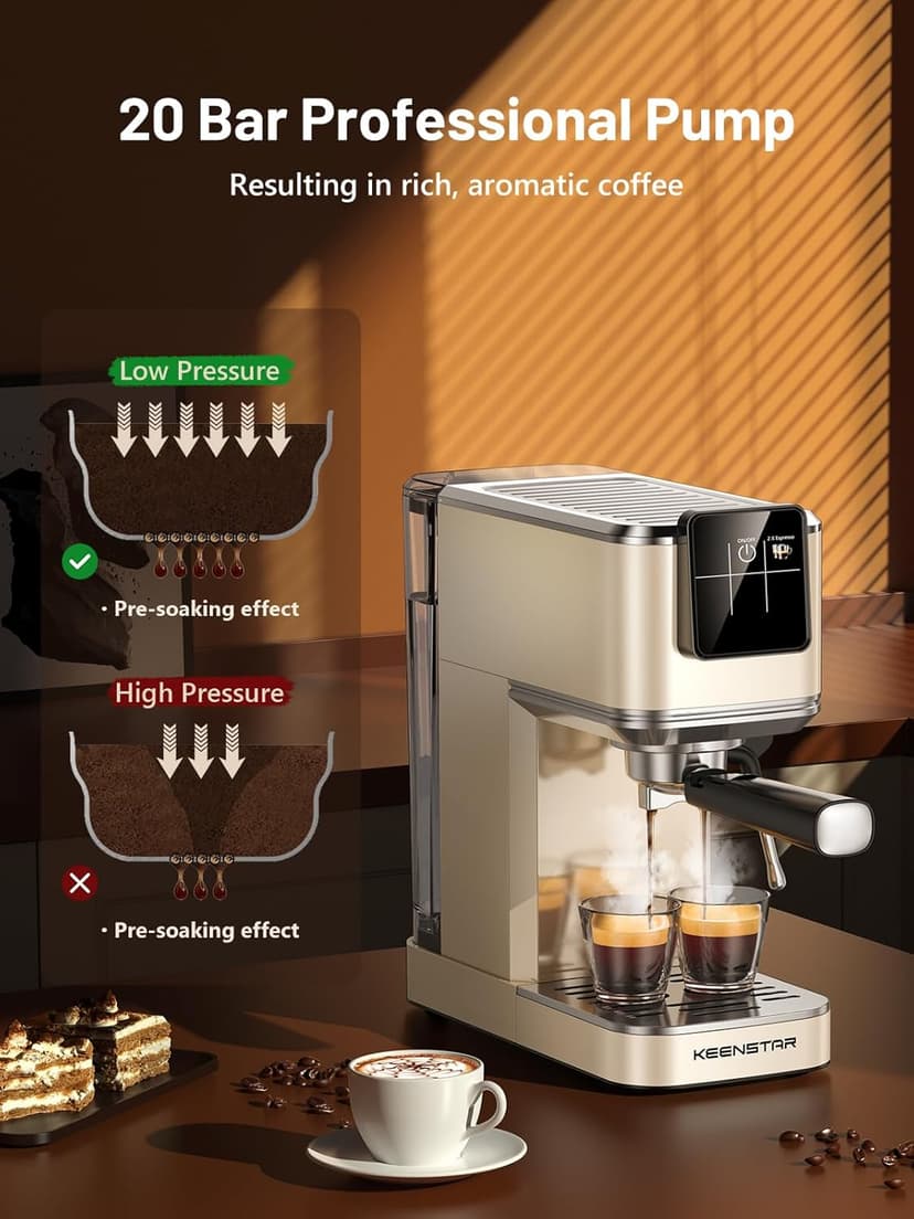 KEENSTAR 20Bar Espresso Machine with Rapid Cold Brew, Hot & Iced Coffee Machine, Espresso Maker with Milk Frother Steam Wand, Touch Screen with 40oz Water Tank for Latte, Cappuccino, Gift