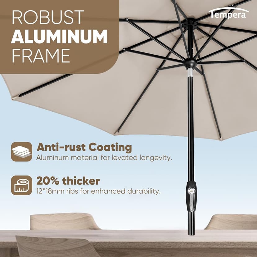 Tempera Patio Market Outdoor Table Umbrella with Auto Tilt and Crank,Large Sun Umbrella with Sturdy Pole&Fade resistant canopy,Easy to set