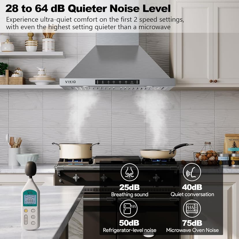 Wall Mount Range Hood 36 inch,Kitchen Vent Hoods 980 CFM Ducted/Ductless Range Hood,with Gesture Sensing & Touch Control Switch Panel, 3 Speed Exhaust Fan Permanent Filter