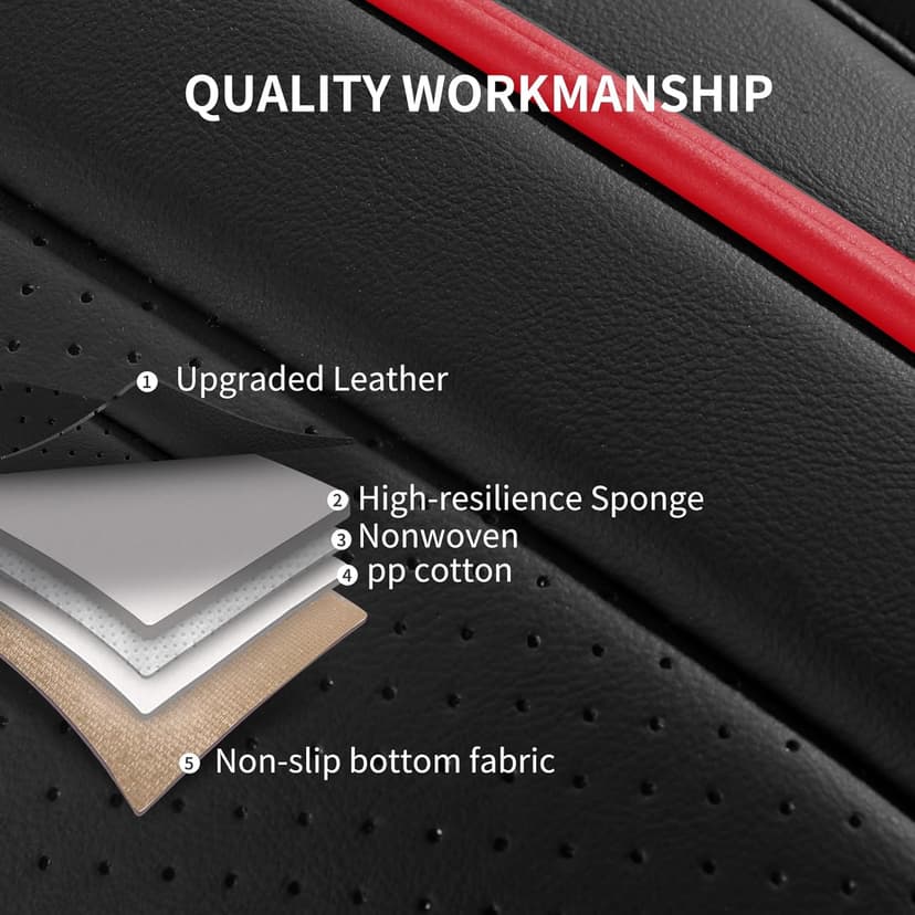 Car Seat Covers,Breathable and Waterproof Leather Seat Covers for Cars,Universal Anti-Slip Driver Seat Cover with Backrest for SUV Pick-up Truck Sedan(Style1,2 PCS Front Seat,Black+Red)