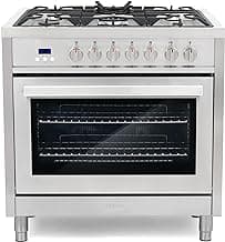 COSMO F965 36 in. Stellar Collection 3.8 cu. ft. Dual Fuel Range, 5 Sealed Burners, 8 Function Convection Oven in Stainless Steel