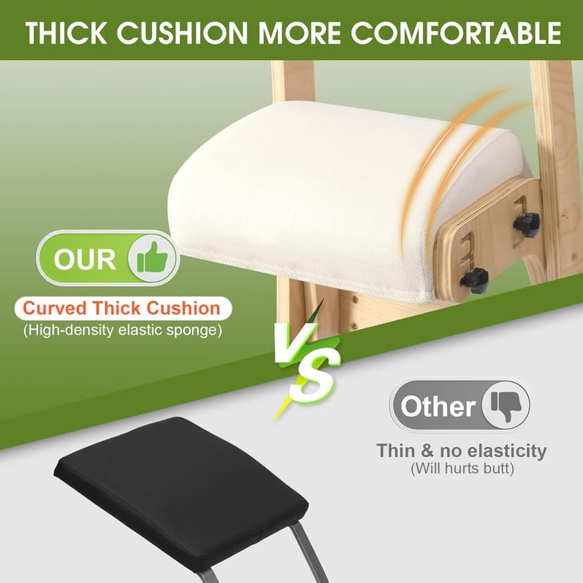 Ergonomic Kneeling Chair with Back Support,Kneeling Chair Improve Posture and Relife Back Pain,Soft Memory Arc-Pad and Wood Adjustable Height Rocking Knee Chairs,Ideal for Office Home Desk,Natual