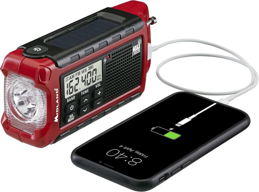 Midland ER210 NOAA Emergency Weather Radio - Compact, Crank, Weather Alerts, AM/FM Radio, Multiple Power Sources, SOS Emergency Flashlight