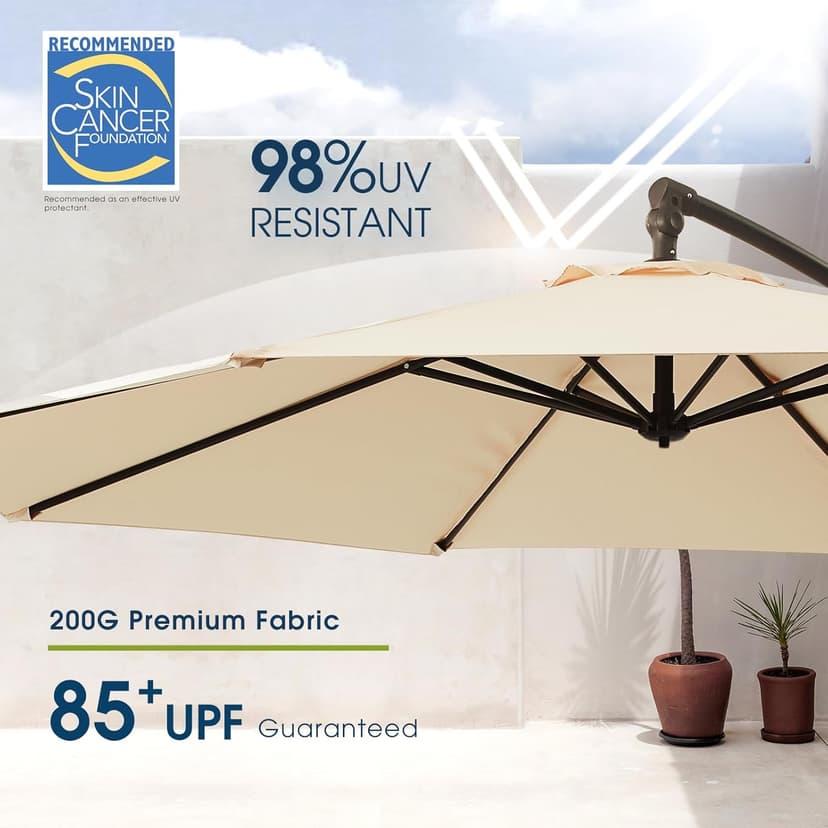 wikiwiki 10ft Patio Umbrella with Base Included, Outdoor Offset Cantilever Umbrella, Infinite Tilt, Crank and Cross Base, Beige