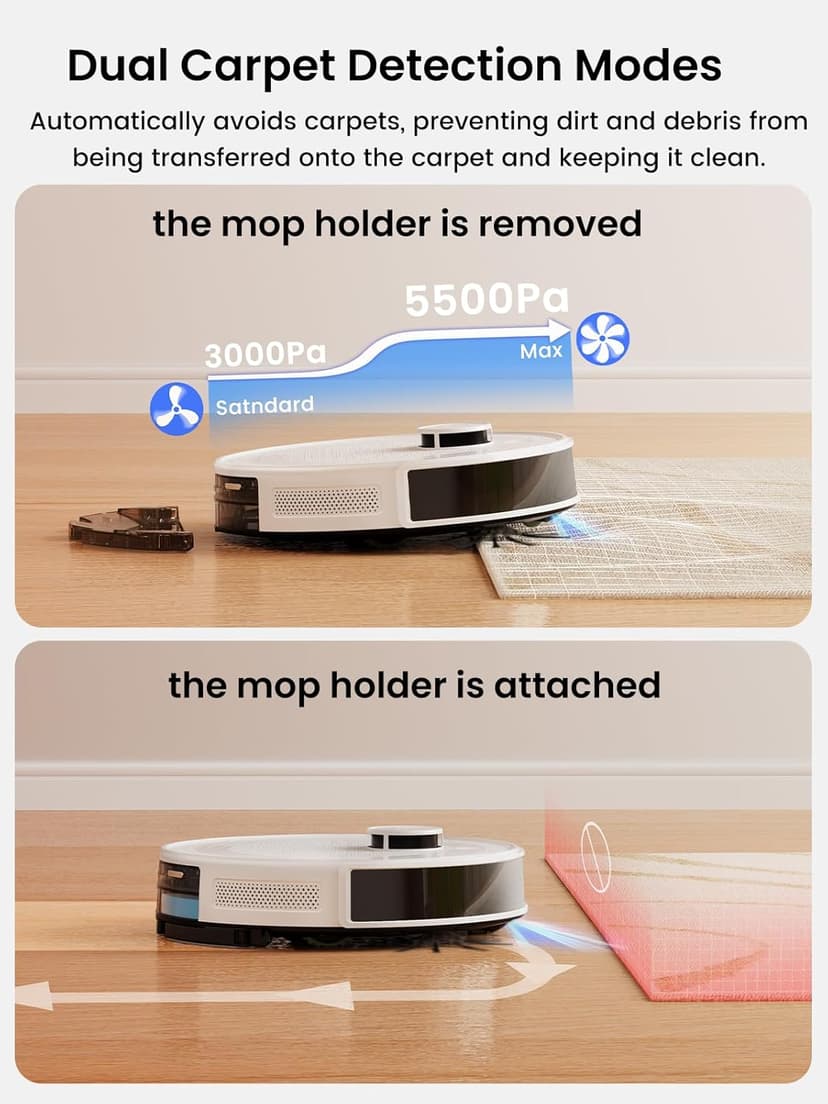 Lefant LiDAR Robot Vacuum and Mop, 45-Day Self-Emptying, 190° PSD Obstacle Avoidance, Customized Cleaning, Multi-Floor Mapping, 5500Pa Strong Suction, 140 Min Runtime, WiFi/Alexa/APP, M2 Pro