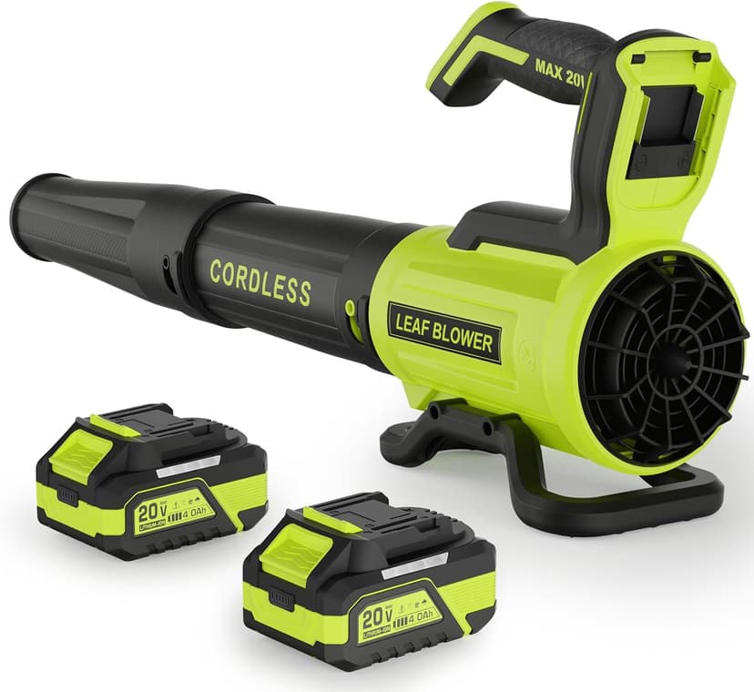 Leaf Blower Cordless with 2× 4.0Ah Batteries and Charger, 560CFM & 180MPH Lightweight Leaf Blower, 2 Speed Electronic Control, 20V Electric Blower for Driveway, Lawn & Yard Care
