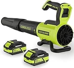 Leaf Blower Cordless with 2× 4.0Ah Batteries and Charger, 560CFM & 180MPH Lightweight Leaf Blower, 2 Speed Electronic Control, 20V Electric Blower for Driveway, Lawn & Yard Care