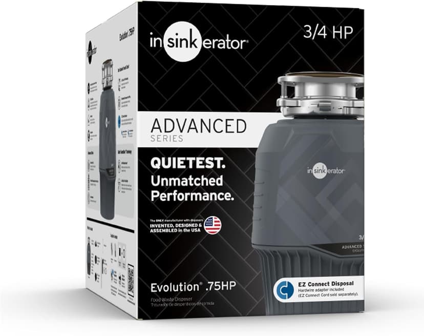InSinkErator EVOLUTION 0.75HP 3/4 HP, Advanced Series EZ Connect Continuous Feed Food Waste Garbage Disposal, Gray
