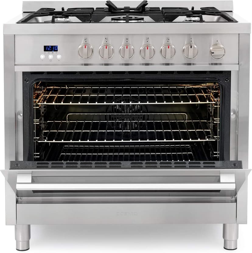 COSMO COS-965AGFC 36 in. Nebula Collection 3.8 cu. ft. Gas Range, 5 Burners, Rapid Convection Oven, Cast Iron Grates in Stainless Steel