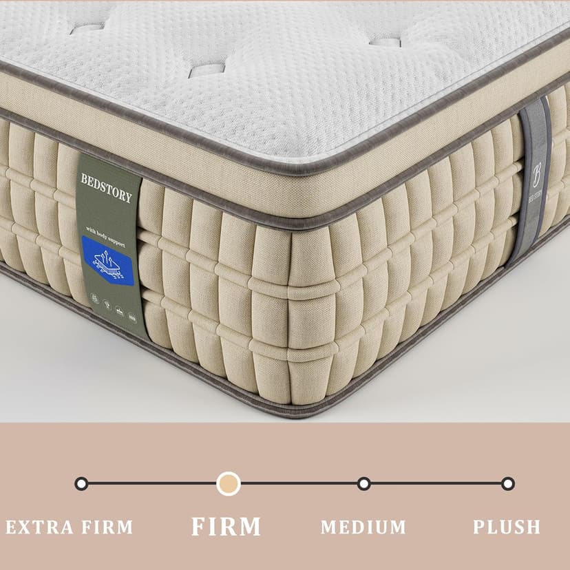 BedStory Firm King Mattress 12 inch - Pain-Relieving Hybrid Mattress for Extra Lumbar & Hip Support - 365-Night Trial No Sagging Bed in a Box - No Odor, Fiberglass-Free, CertiPUR-US Certified