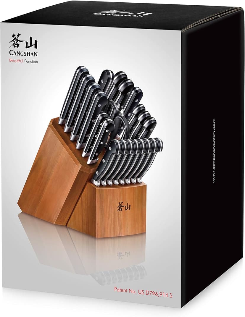 Cangshan V2 Series 1024128 German Steel Forged 23-Piece Knife Block Set, Acacia