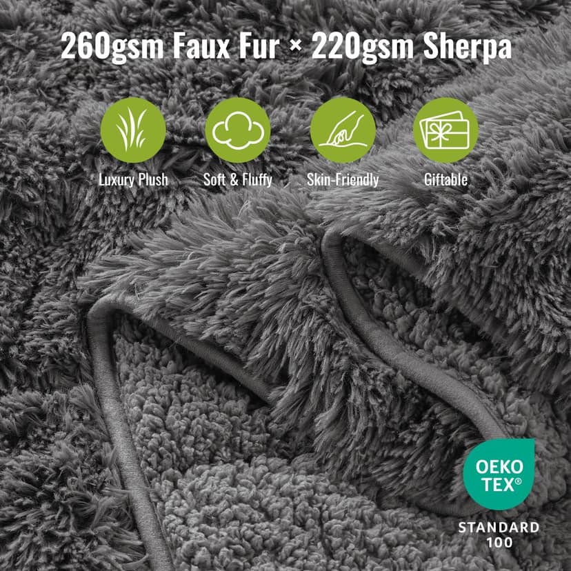 Uttermara Faux Fur Weighted Blanket Twin Size 15 Pounds, 48" x 72" Sherpa Heavy Blanket Throw for Couch Sofa Bed, Super Soft Plush Fleece & Warm Cozy Sherpa Reverse, Great for Calming and Relax, Gray