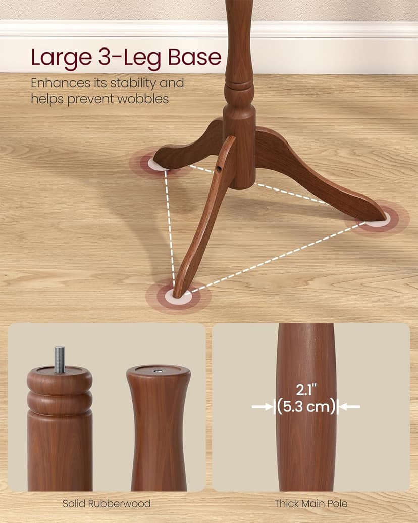 VASAGLE Coat Stand, Solid Wood Freestanding Coat Rack with 11 Hooks, Hall Tree for Bags, Purses, Hats, for Entryway, Hallway, Rubberwood, Caramel Brown URCR05WN