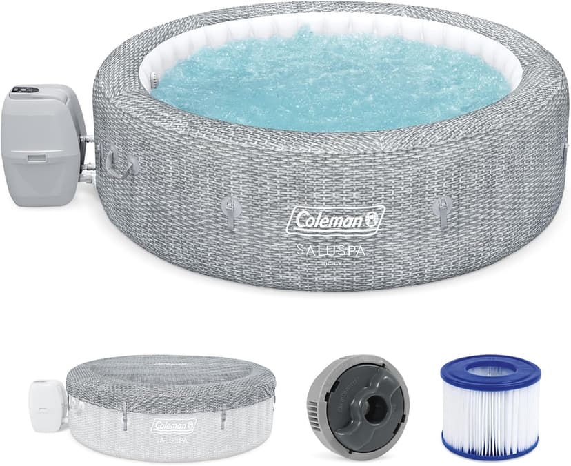 Coleman SaluSpa Sicily AirJet 7 Person Inflatable Hot Tub Round Portable Outdoor Spa with 180 Soothing AirJets and Insulated Cover, Gray