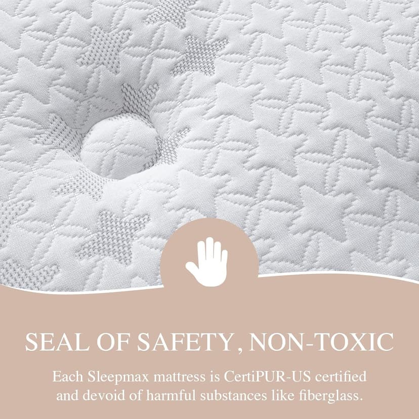Sleepmax Queen Mattress 14 Inch - Hotel-Collection Hybrid Mattress Extra Lumbar & Hip Support - Deep Sleep Bed in a Box Pain Relief - Fiberglass-Free, CertiPUR-US Certified, 365-Night Trial