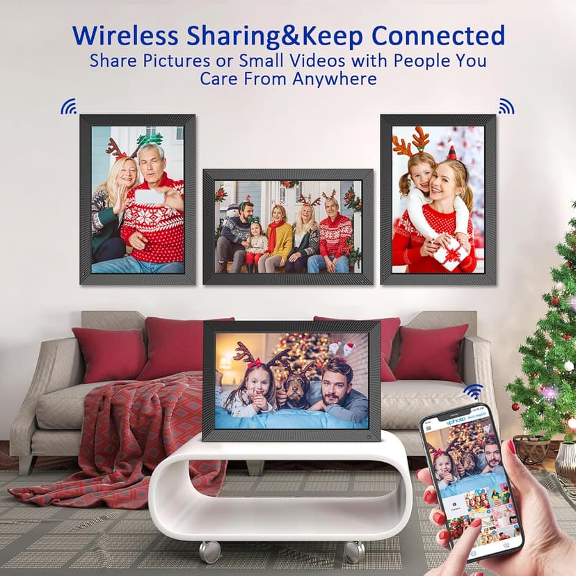 Digital Picture Frame 19-inch Large-Digital-Photo-Frame - Picture Frame Digital Slideshow with 32GB, Dual-WiFi Touch Screen, Wall Mountable, Send Photos Videos Via App Email, Gift for Mom and Dad