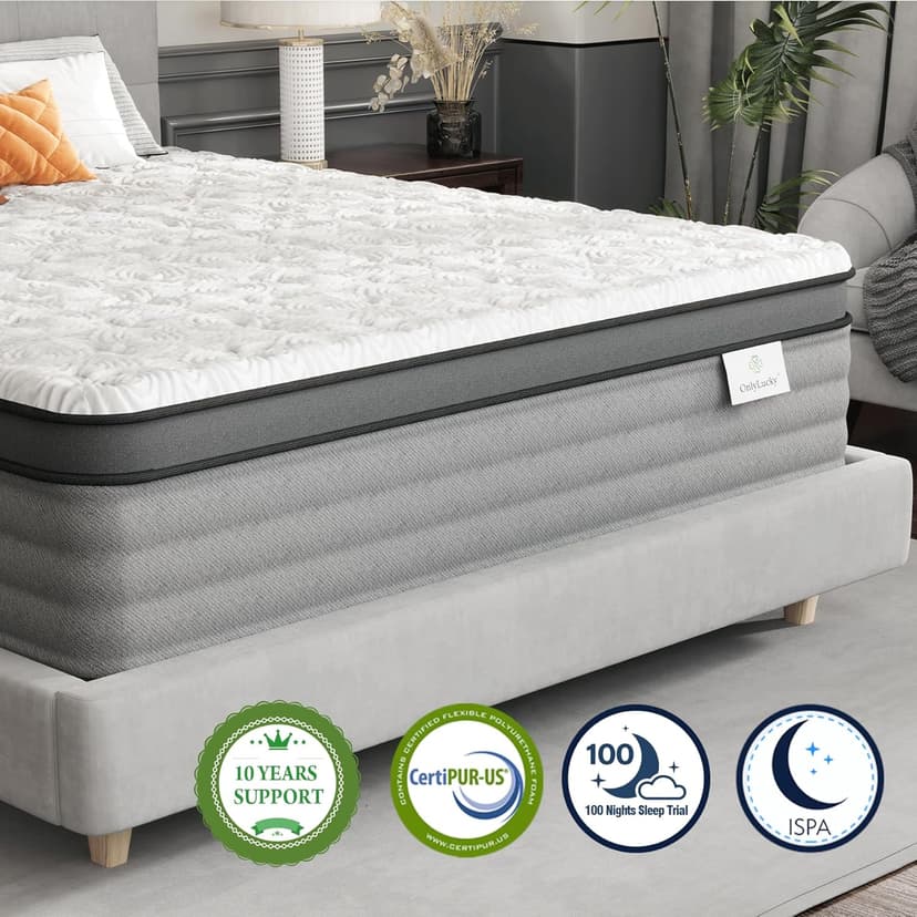 Onlylucky Firm King Size Mattress - 14 Inch Gel Memory Foam Mattress with Individual Pocket Spring for Pressure Relief & Motion Isolation, Premier Comfort Night Sleep, Enhanced Support Hybrid King Bed