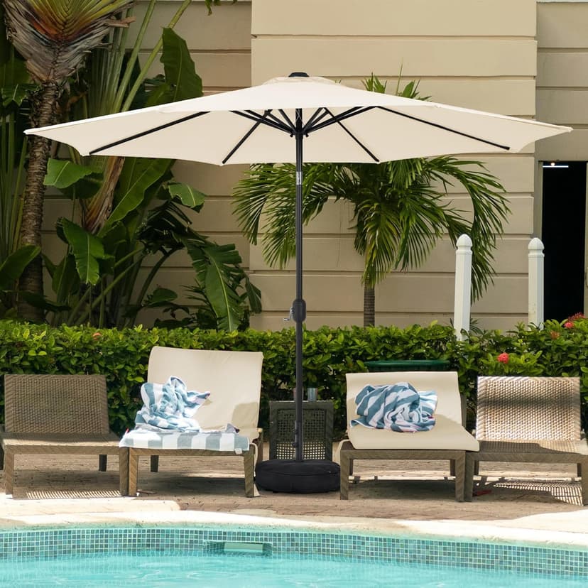 Sundale Outdoor 9FT Patio Umbrella with Sand Bag Umbrella Base, Outdoor Umbrella with Tilt and Crank, Beige
