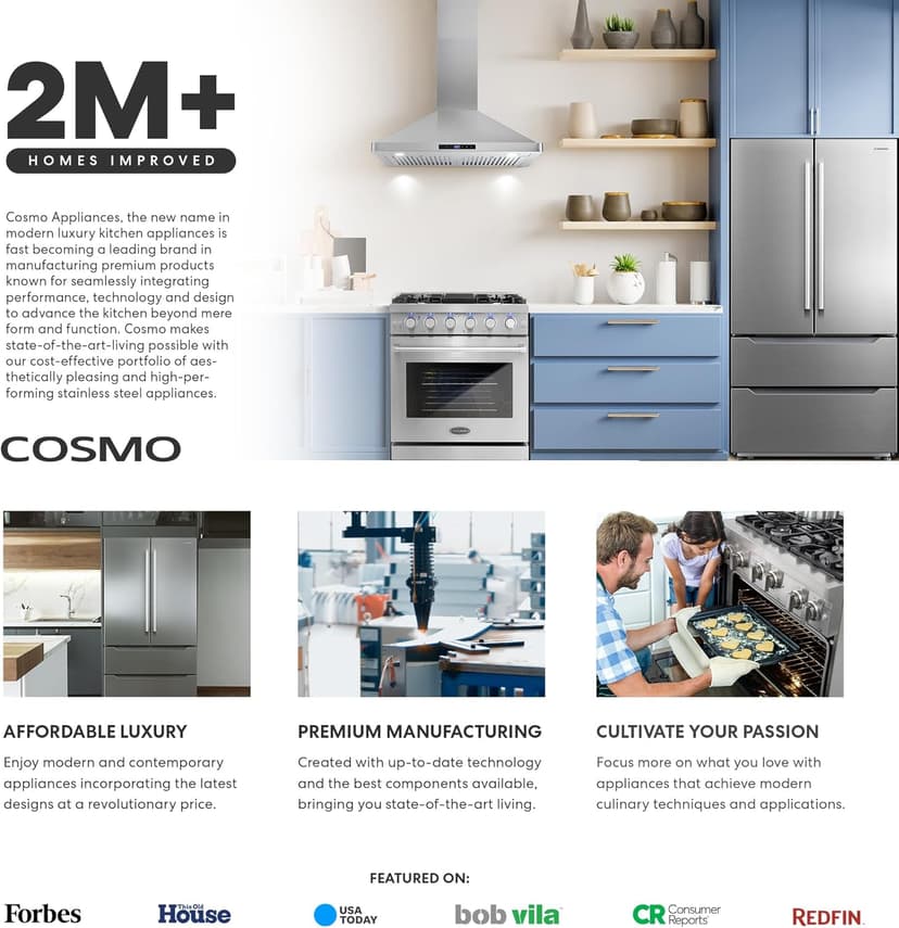 Cosmo COS-DFRL486GK 48 in. Lumin Collection 6.7 cu. ft. Double Oven Dual Fuel Range with 6 Sealed Burners, Rapid Convection, Stainless Steel