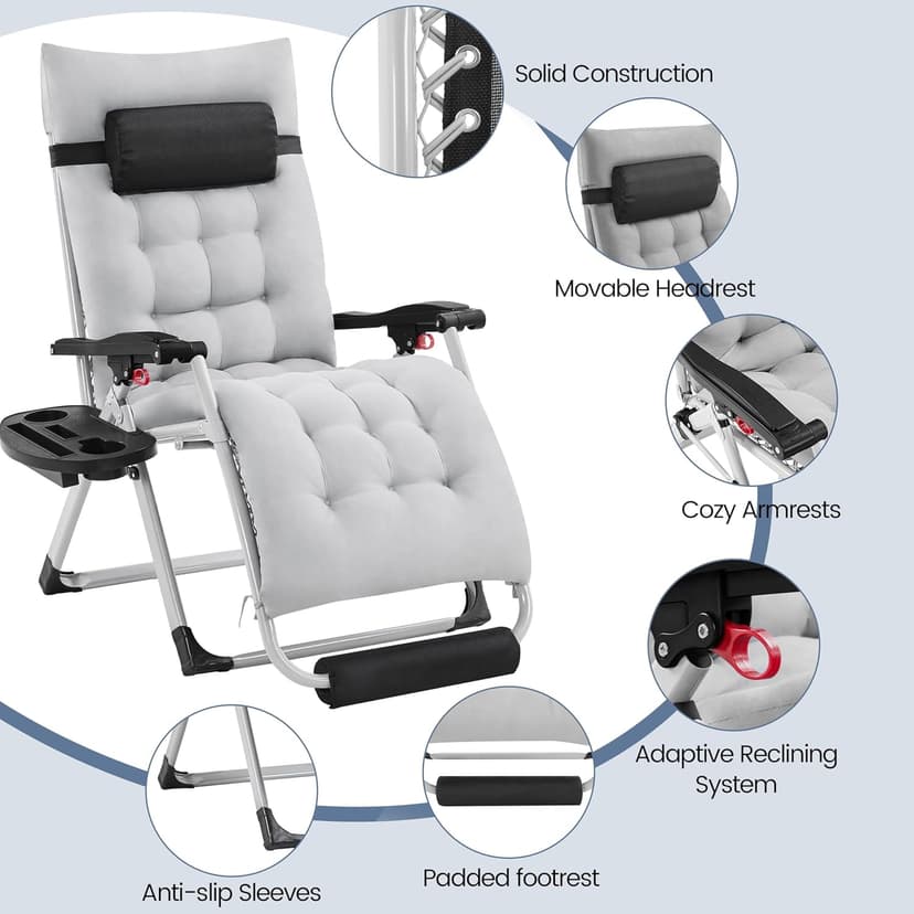 Yaheetech Zero Gravity Chair, Folding Reclining Lounge Recliner with Removable Pad & Headrest & Side Cup Holder Tray for Indoor and Outdoor Gray/1