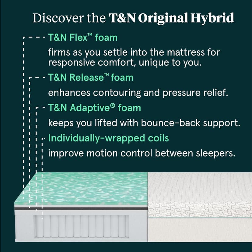 Tuft & Needle Original Hybrid Medium King Mattress, Adaptive Foam, Individually-Wrapped Coils, Cooling Pressure Relief, 100 Night Trial, Fiberglass-Free, CertiPUR-US, 10-Year Limited Warranty
