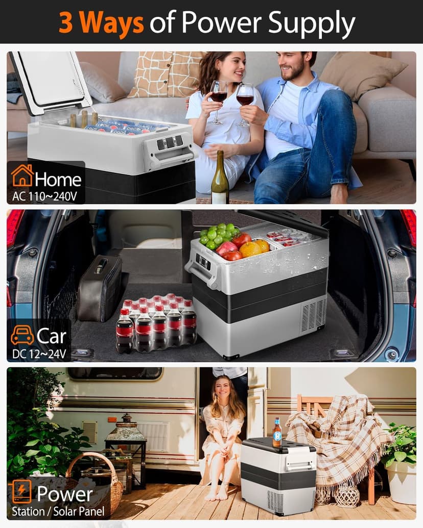 Car Fridge Portable 12 Volt Refrigerator - 58 Quart(55L) Electric Cooler with AC/DC for Truck RV Van Camper, Car Refrigerator Freezer for Camping Boat Travel, APP Control, -4~68°F
