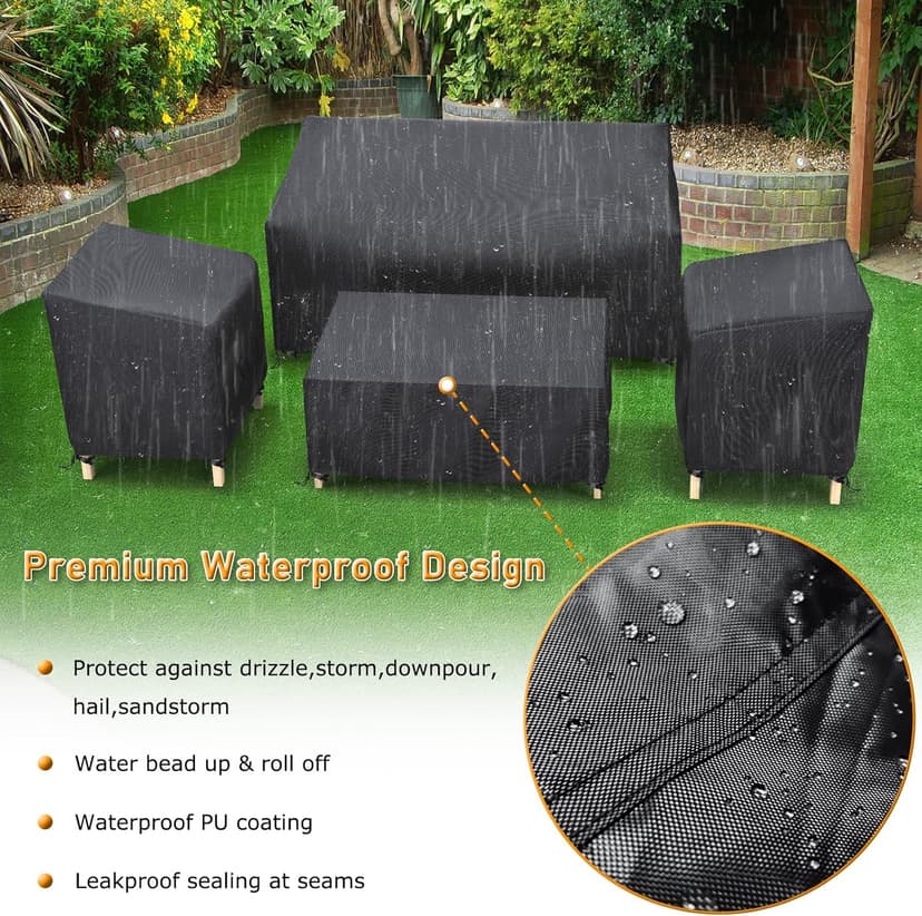 STARTWO Outdoor Patio Furniture Cover Waterproof 4-Piece Set for Chairs 32in, Loveseat 56in, Coffee Table 45in, Heavy Duty 500D, Black
