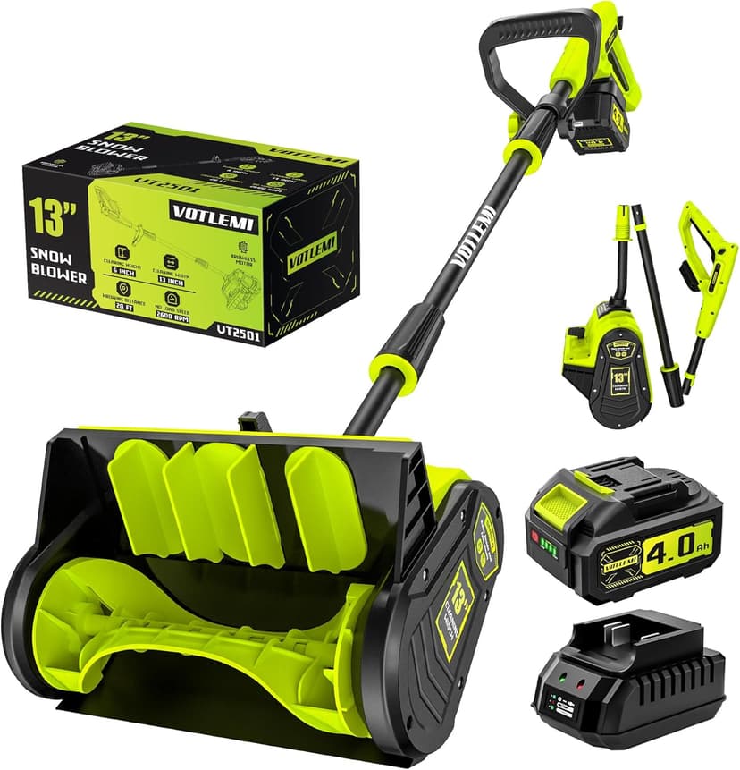 40V 13 inch Cordless Snow Blower, 4.0Ah Snow Blower Battery Powered with Directional Plate, Brushless Electric Snow Shovel for Pathway, Patio, Deck, Driveway, Green