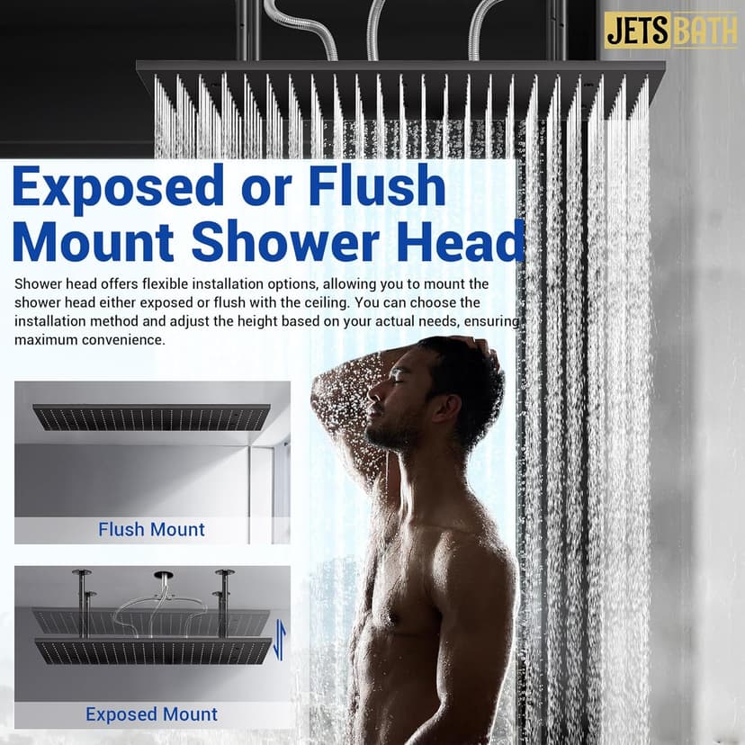 32” Luxury Thermostatic Full Body Shower System with 32-Inch Mist & Rainfall Shower Head & 6 Body Jets, Handheld, JetsBath Matte Black Two Person Shower Faucet Set, Smart Shower System for Couples