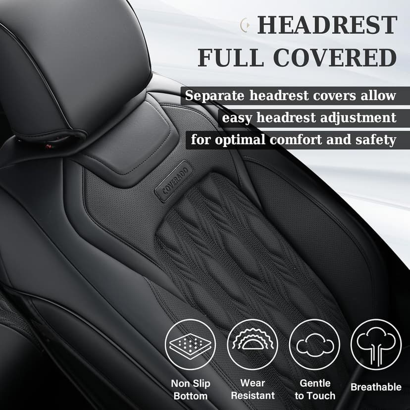 Coverado Fullset Car Seat Covers,Leather Ford F150 Seat Covers Fit for 2015-2025 F150 and 2017-2025 F250 F350 F450 Super Duty Crew Cab XL XLT Lariat King Ranch Platinum (Black)