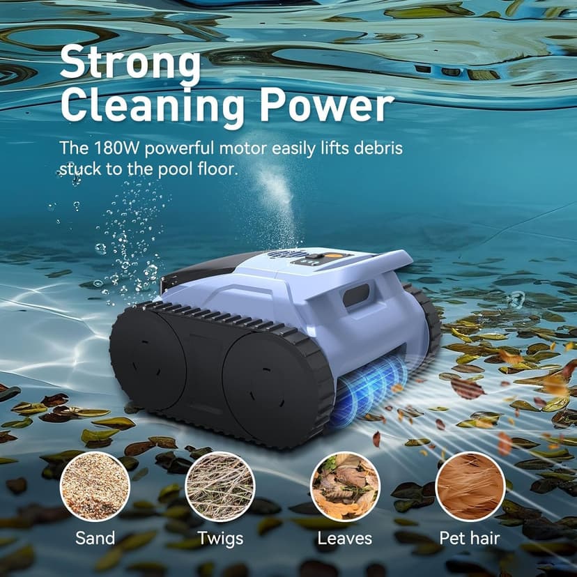 (2025 New) Automatic Pool Vcuum, Cordless Robotic Pool Cleaner, Wall Climbing, Waterline Cleaning, 165 Min Runtime for Above Ground & Inground Pools Up to 2080 sq.ft