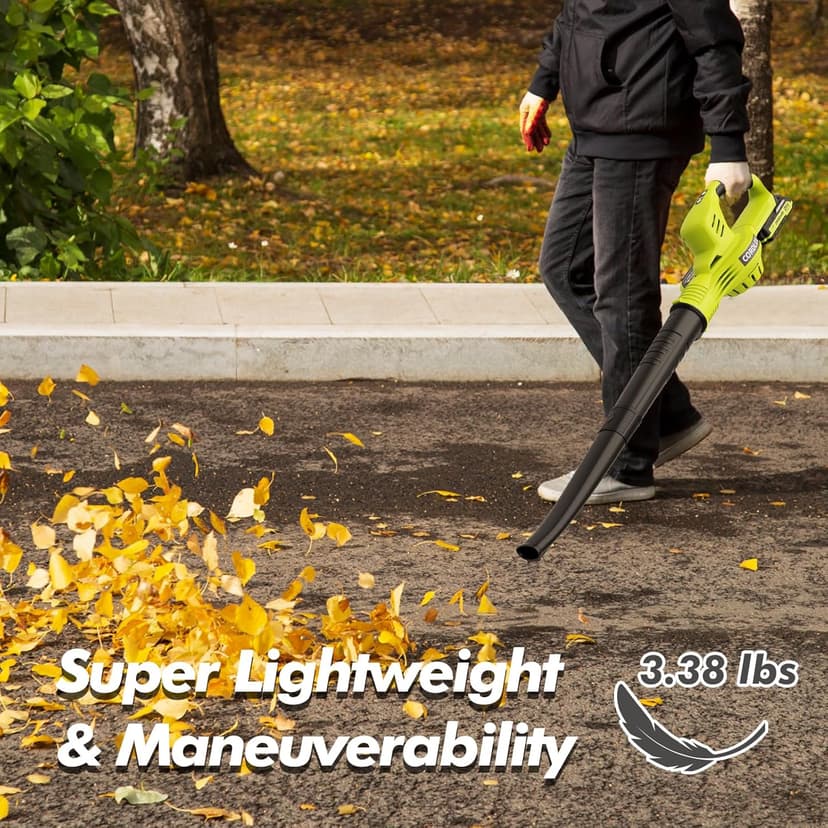 Leaf Blower Cordless - 21V Powerful Electric Leaf Blower with 2 Batteries and Charger, 2 Speed Modes, 2.0Ah Lightweight Battery Powered Leaf Blowers for Lawn Care, Patio, Dust, Blowing Leaves