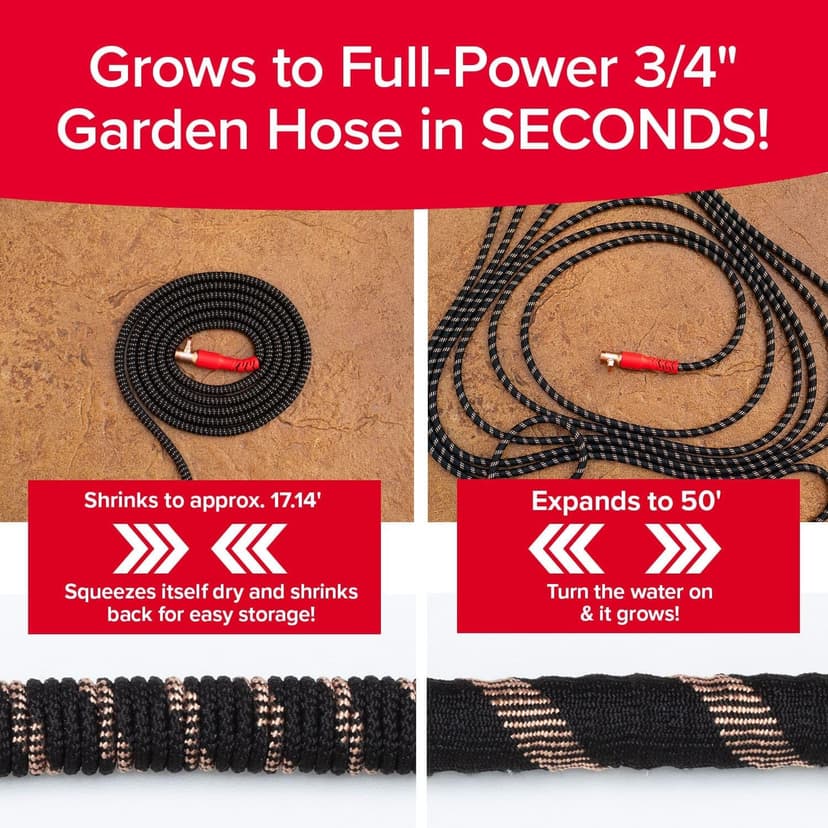 Pocket Hose Copper Head UV w/Pocket Pivot, Expandable Garden Hose 50 FT w/10 Pattern Thumb Sprayer AS-SEEN-ON-TV 650psi 3/4in Ultra-Light Solid Copper Anodized Aluminum Fittings No-Kink No-Lead