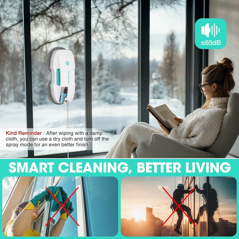 HAUSHOF Robot Window Cleaner with 3800Pa Suction, Auto Water Spray, AI Path Planning & Edge Detection, Remote Control for High-Rise Window, Glass Door