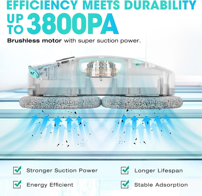 HAUSHOF Robot Window Cleaner with 3800Pa Suction, Auto Water Spray, AI Path Planning & Edge Detection, Remote Control for High-Rise Window, Glass Door