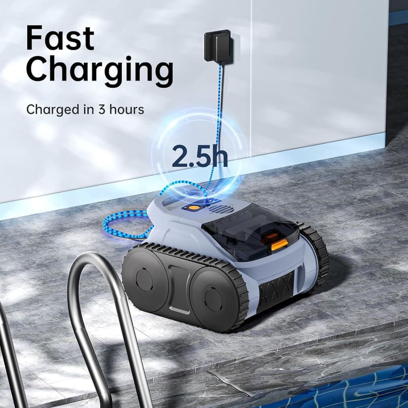 (2025 New) Automatic Pool Vcuum, Cordless Robotic Pool Cleaner, Wall Climbing, Waterline Cleaning, 165 Min Runtime for Above Ground & Inground Pools Up to 2080 sq.ft