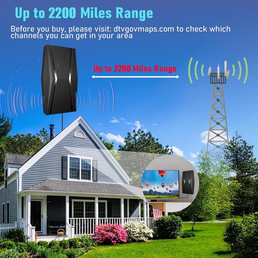 2200+ Miles Range TV Antenna, Strongest Digital TV Antenna Indoor with Amplifier Signal Booster, Long Range HDTV Antenna for Smart TV and Old TVs for Local Channels-42ft Coax Cable-Support 8K 4K 1080p