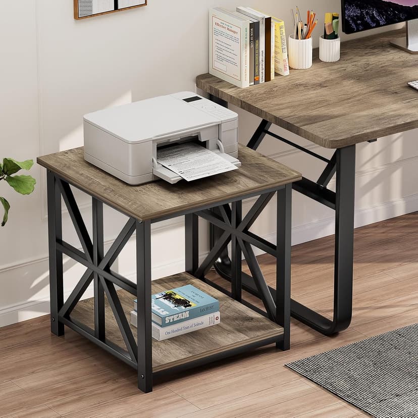 GreenForest End Table with 2-Tier Storage Shelf, 24 inch Large Side Table for Living Room,Modern Nightstand for Bedroom Bedside Office Farmhouse, Grey Wash