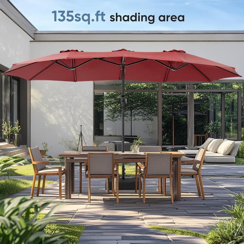 Sweetcrispy 15ft Large Patio Umbrella with Base Included, Rectangle Table Umbrella Outdoor Patio, Outside Umbrellas for Deck, Market, Backyard